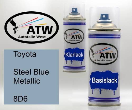 Toyota, Steel Blue Metallic, 8D6: 400ml Sprühdose + 400ml Klarlack - Set, von ATW Autoteile West.